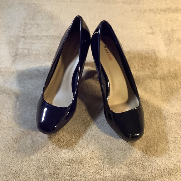 JustFab Shoes Justfab Black Patent Leather Box Toe 4 Inch Pumps